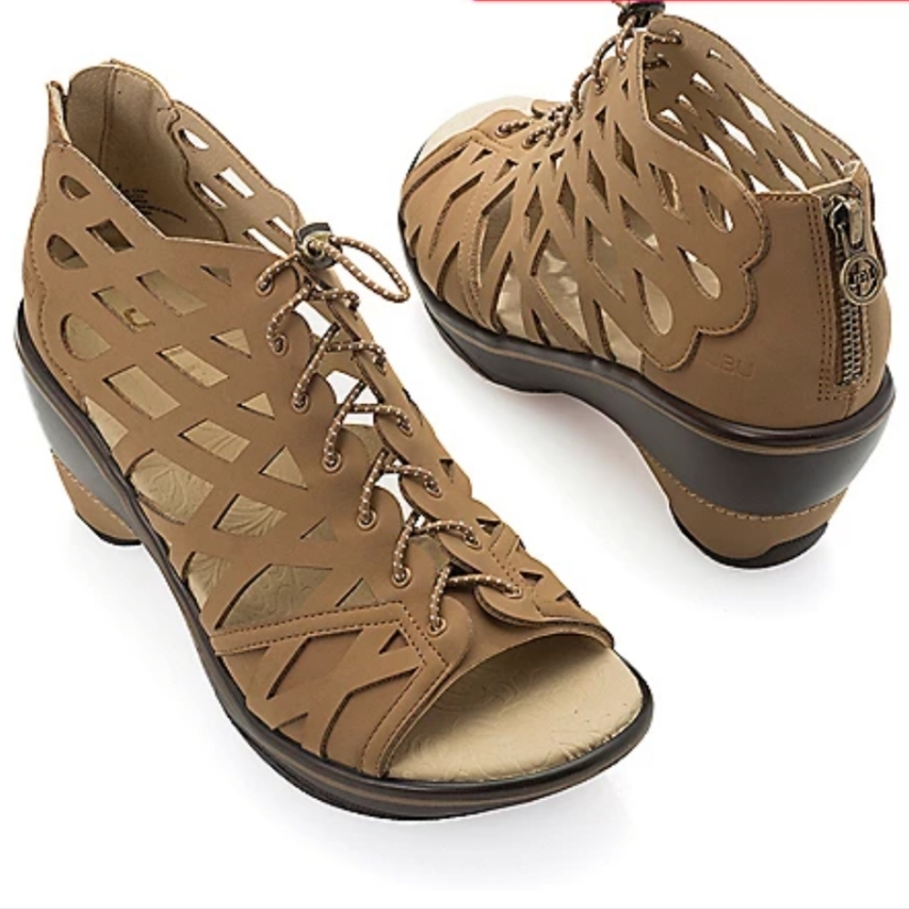 JBU Cutout Lace-Up Wedge Sandals - Brown